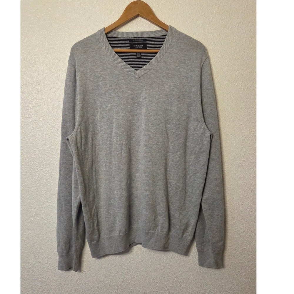 Nordstrom Men's‎ Shop Cotton Cashmere V-Neck Sweater Men's L Gray
